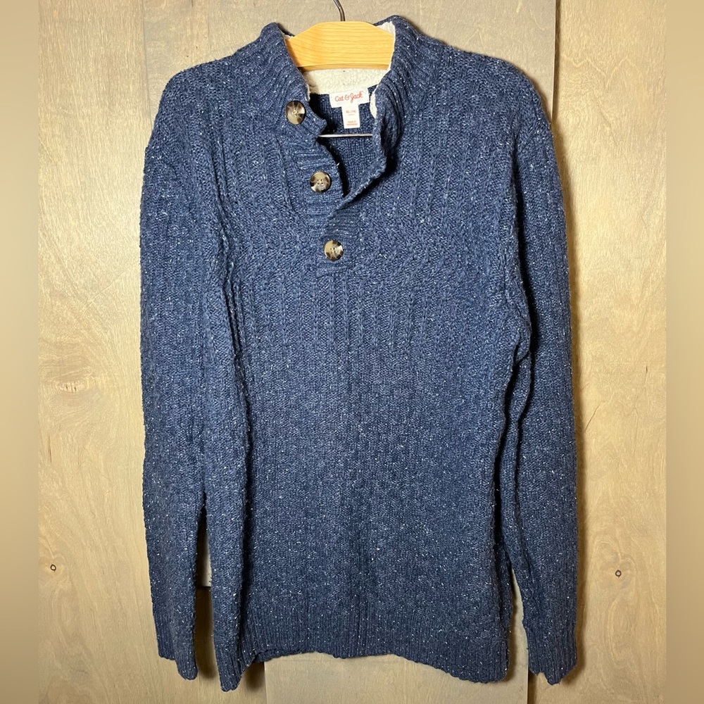 Cat & Jack Blue Mixed Stitch Sweater XL 16